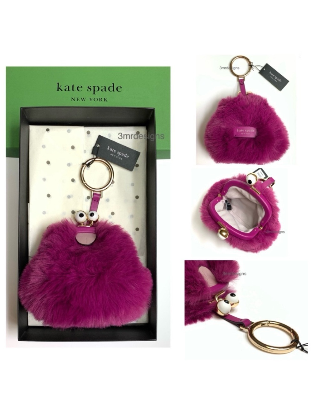 NWT Kate Spade ♠️ MONSTERS FIZZY Soft Faux Fur & Leather Trim Coin Purse